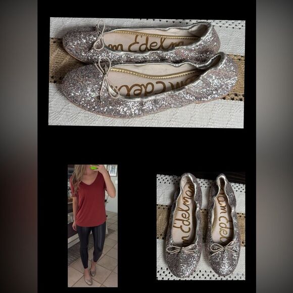 Sam Edelman Women’s Silver & Pink Multi Glitter Felicia Slip On Flat Shoes - Picture 1 of 8